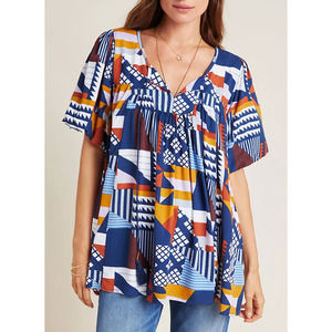 Anthropologie Porridge Ventura Abstract Blouse Navy & Orange, Size Large